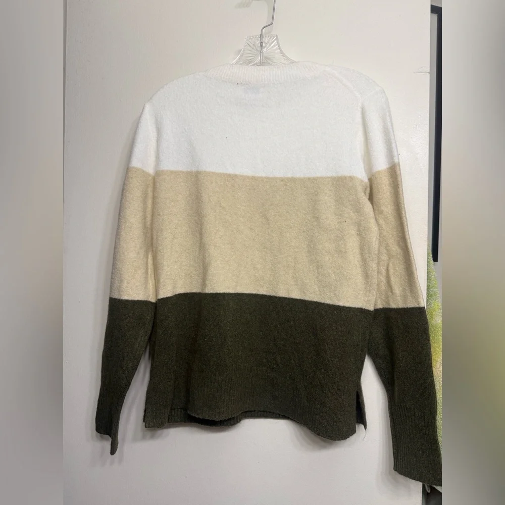 J.Crew Extra-Soft Colorblock Sweater Size Small Cream Tan Olive